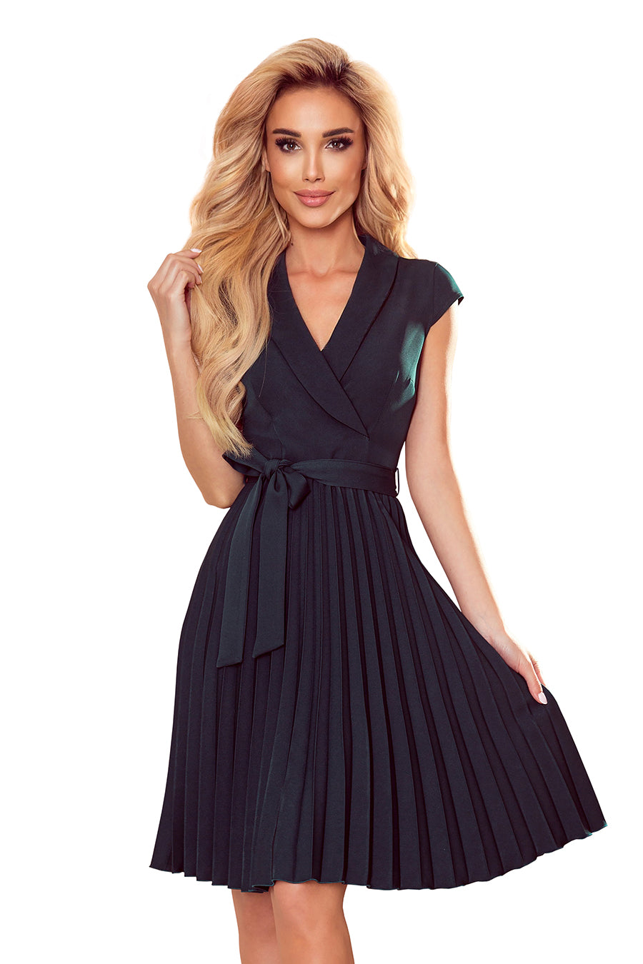 Numoco 385-3 WENDY Pleated dress with an envelope neckline - green-6