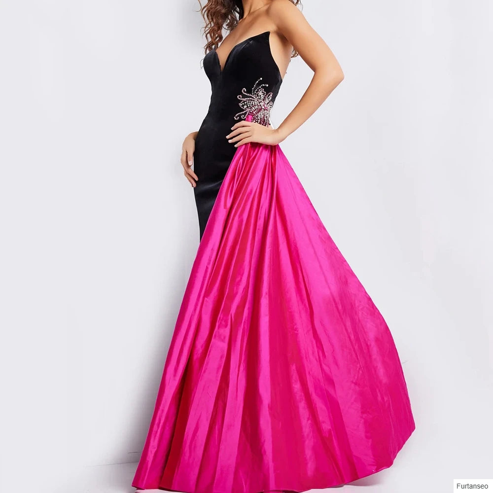 A-line Women's Evening Dresses Floor-length Strapless Sleeveless Prom Gown Fashion Crystal Side-split Draped Customized Gowns