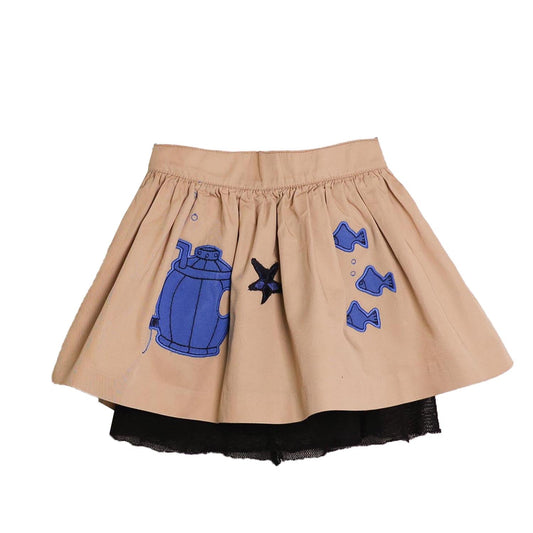 MAGIC MENDING PRELOVED Beige Cotton Skirt with Submarine, 2 years-0