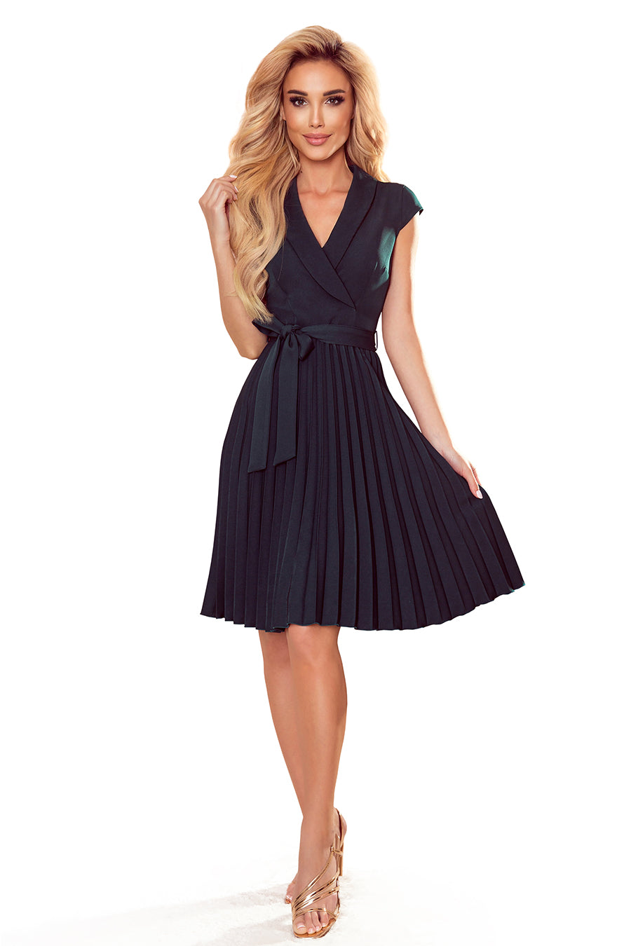Numoco 385-3 WENDY Pleated dress with an envelope neckline - green-5