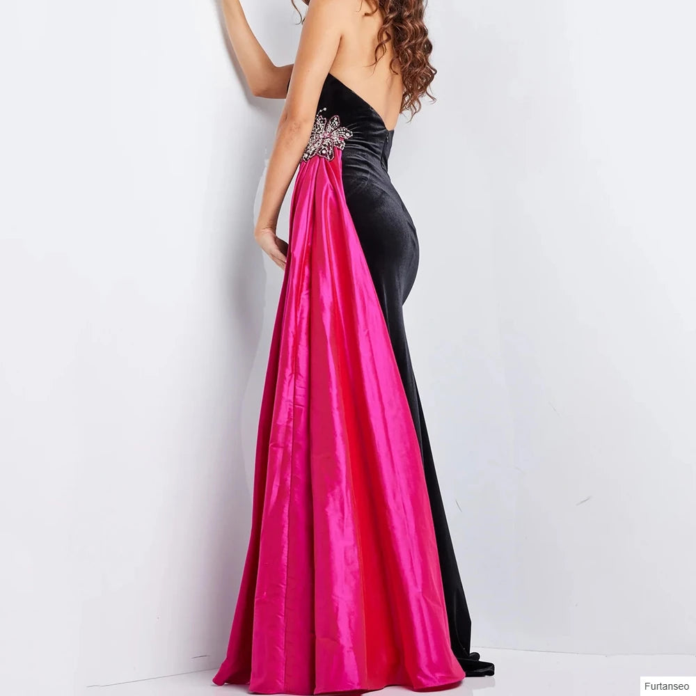 A-line Women's Evening Dresses Floor-length Strapless Sleeveless Prom Gown Fashion Crystal Side-split Draped Customized Gowns